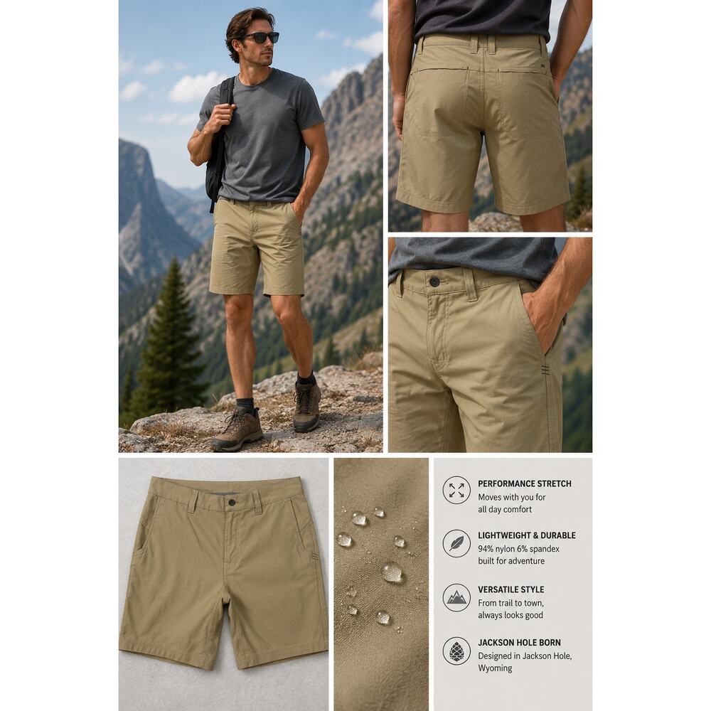 Stio Coburn Chino Shorts Mens 32 Tan Nylon Stretch Hiking Gorpcore